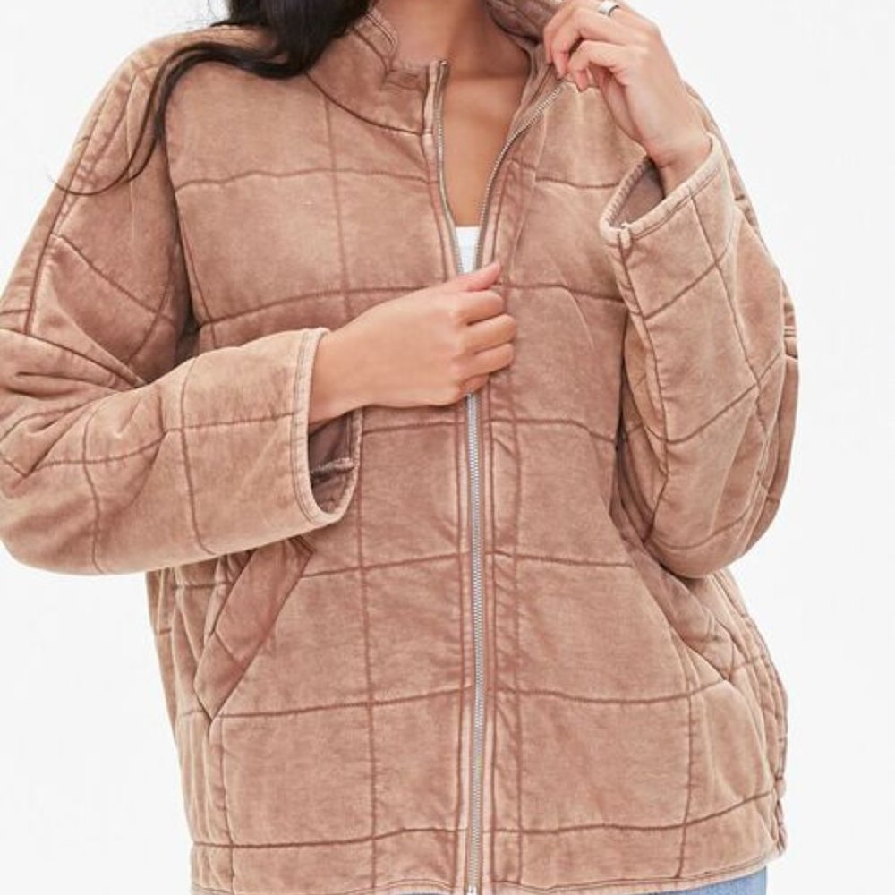 Forever 21 NWT Quilted Zip-Up Jacket (Taupe) SizeM
